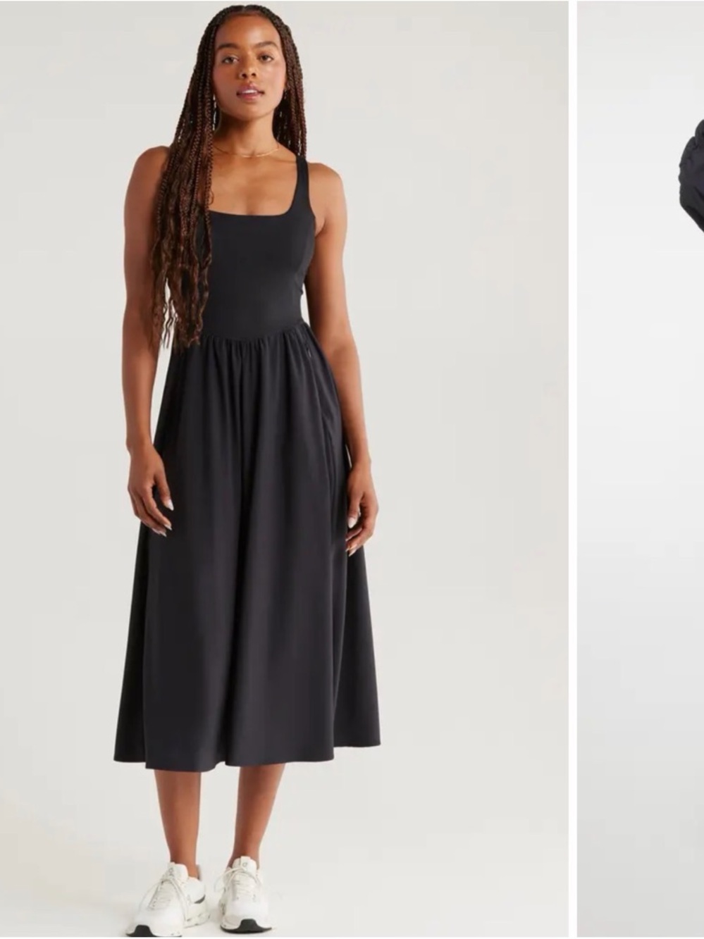 Zella Black Sleeveless Midi Dress - Effortless square neck dress. Small